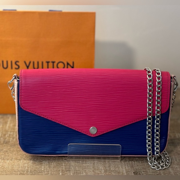 🩷✨SOLD✨🩷Louis Vuitton Epi Pochette Felicie Hot Pink & Blue - Picture 10 of 10